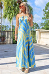Ocean Waves Halter Maxi Dress - Blue/Green