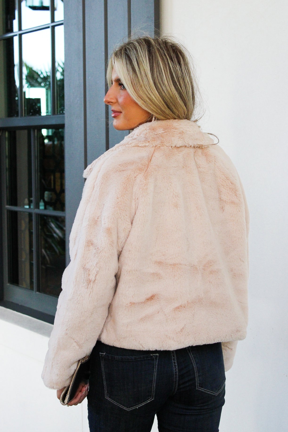 Libby Faux Fur Zip Up Jacket - Cream