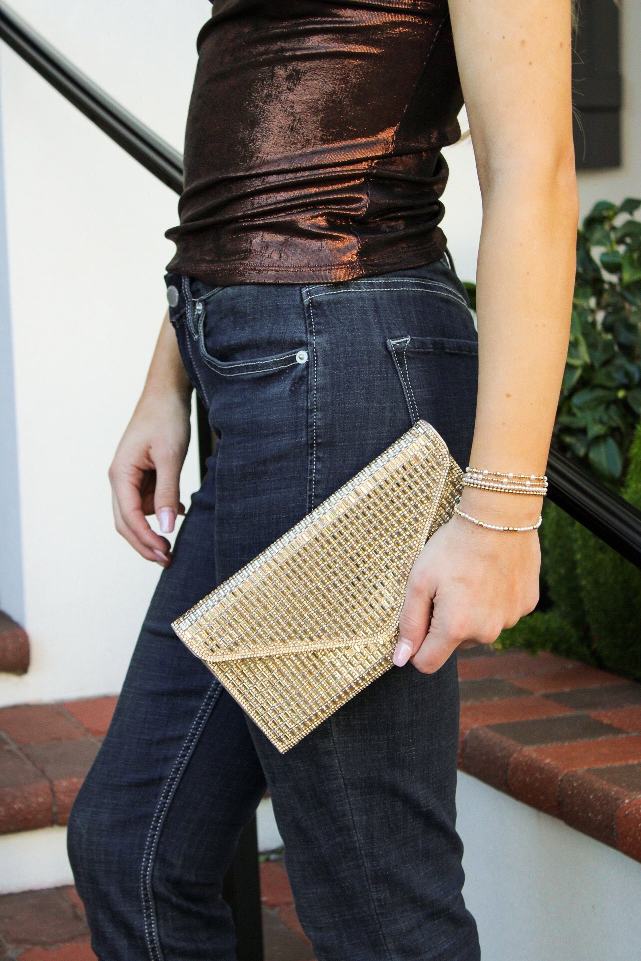 Evening Elegance Rhinestone Clutch - Gold