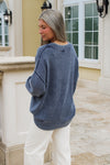 Dreamy Layers V-Neck Oversized Sweater - Navy