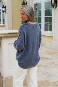 Dreamy Layers V-Neck Oversized Sweater - Navy
