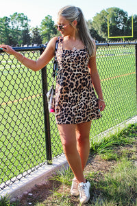 Let's Roar Open Back Mini Dress - Brown