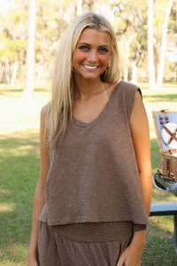 Bare Comfort V-Neck Top - Brown