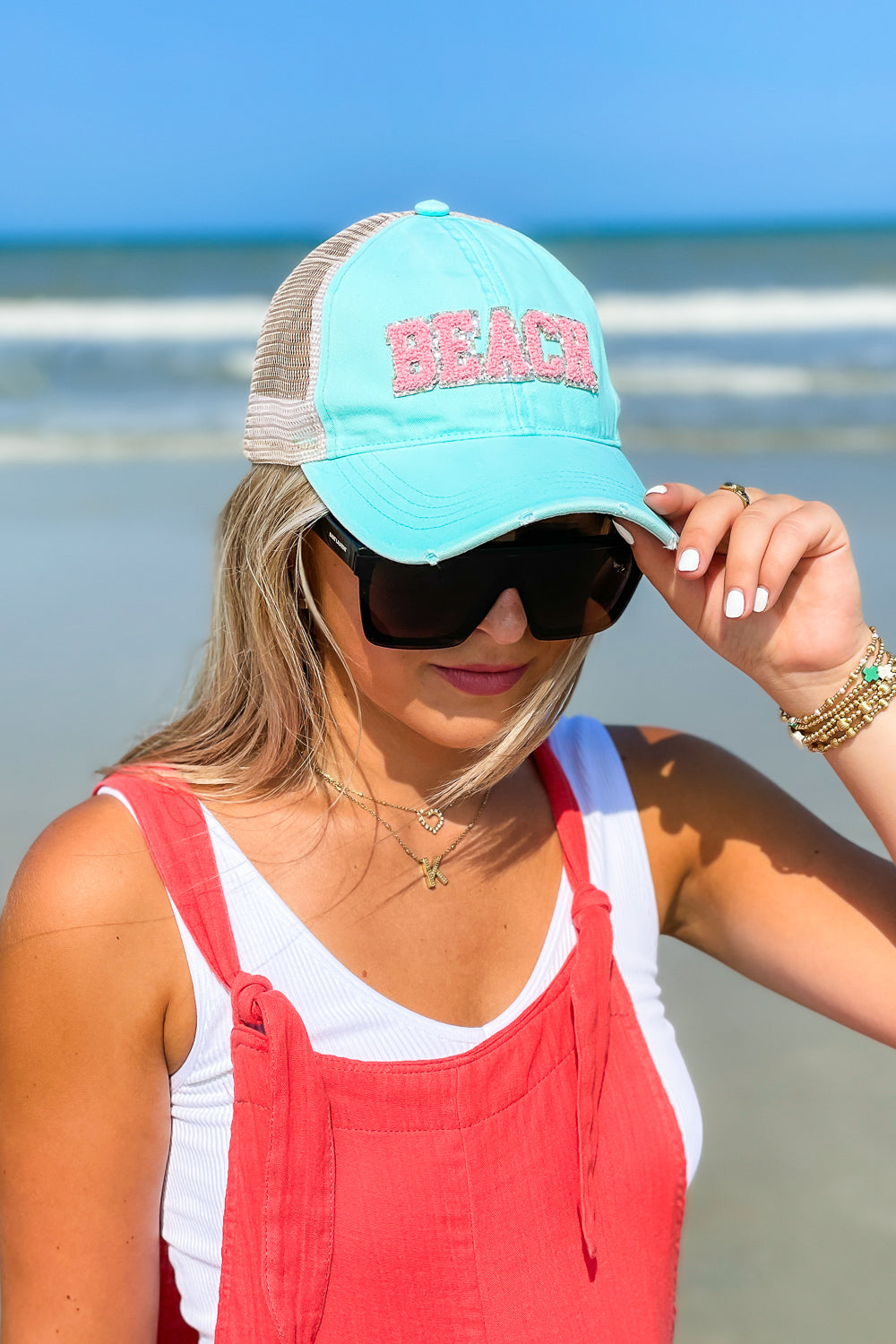 BEACH  Chenille Letter Patch Cap - Mint | Makk Fashions