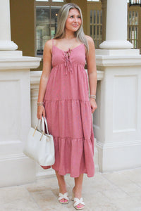 Catching Sunshine Cut Out Tiered Midi Dress - Mauve