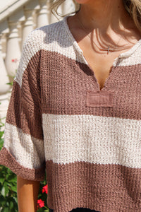 Cozy Dreams Striped Cropped Sweater - Oatmeal/Cocoa