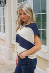 Cozy Dreams Striped Cropped Sweater - Navy/Ecru