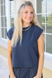 Weekend Mode Cap Sleeve Top - Indigo
