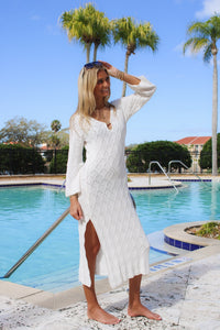 Surf Gypsy: The St. Lucia Plunge Diamond Knit Maxi Dress - White