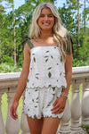 Blissful Meadows Floral Embroidery Scallop Hem Shorts - Moss Green