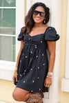 Touchdown Ready Puff Sleeve Mini Dress - Black