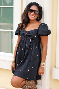 Touchdown Ready Puff Sleeve Mini Dress - Black