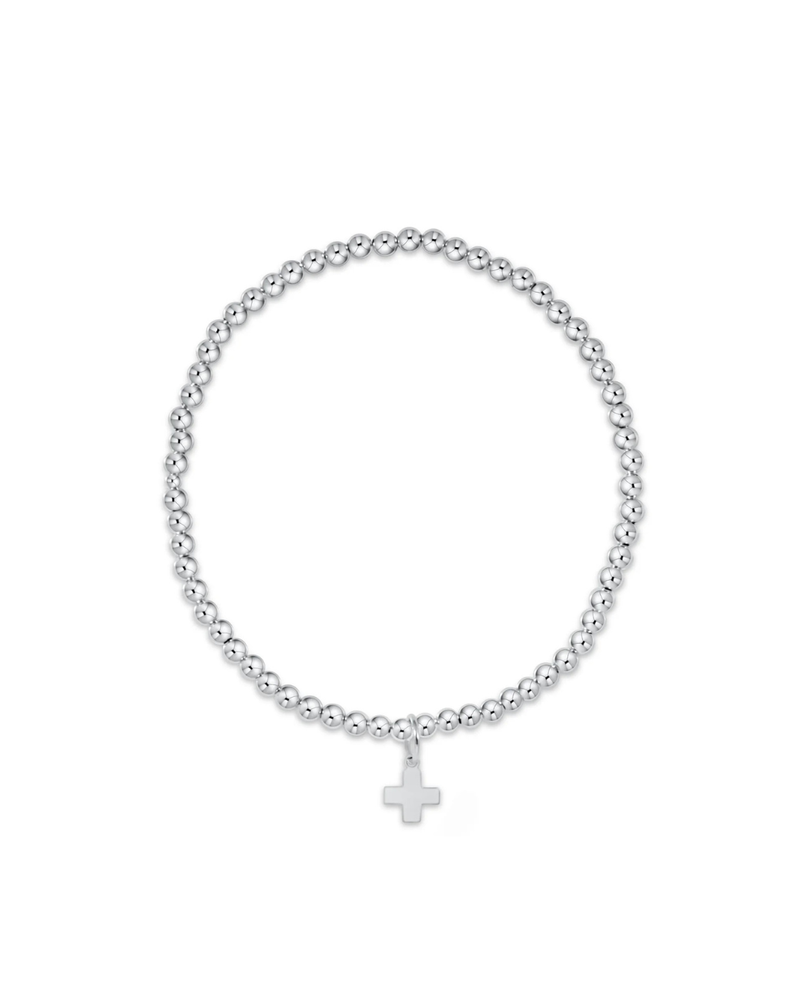 enewton: Classic Sterling 3mm Bead Bracelet - Signature Cross Sterling Charm