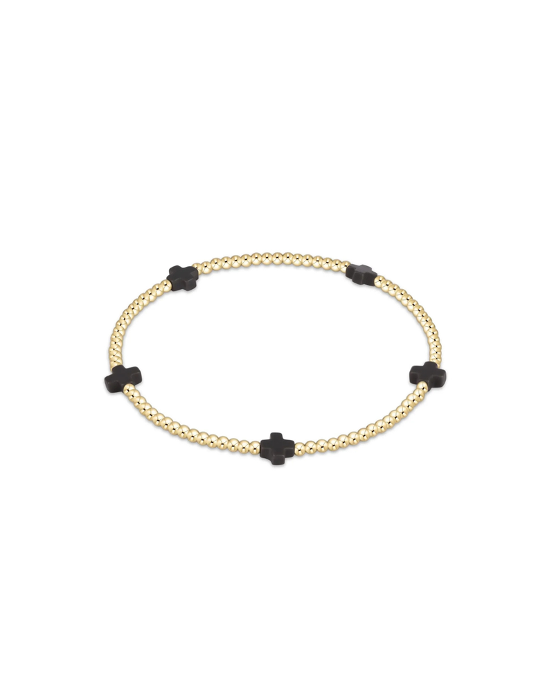 enewton: Signature Cross Small 2mm Gold Bracelet - Black