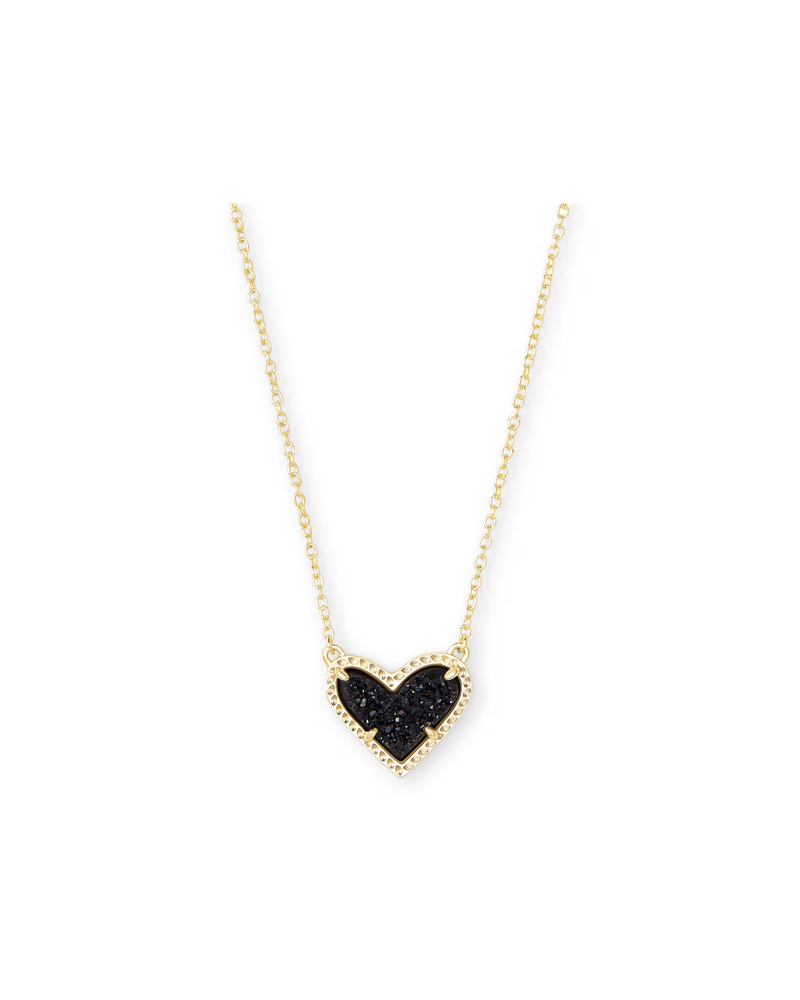 Kendra Scott: Ari Heart Gold Pendant Necklace - Black Drusy