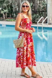 Be Bold Tropical Print Dress - Orange | Makk Fashions