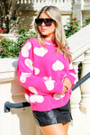 Be Mine Heart Print Sweater - Hot Pink | Makk Fashions