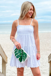 Beach Babe Smocked Eyelet Mini Dress - White | Makk Fashions