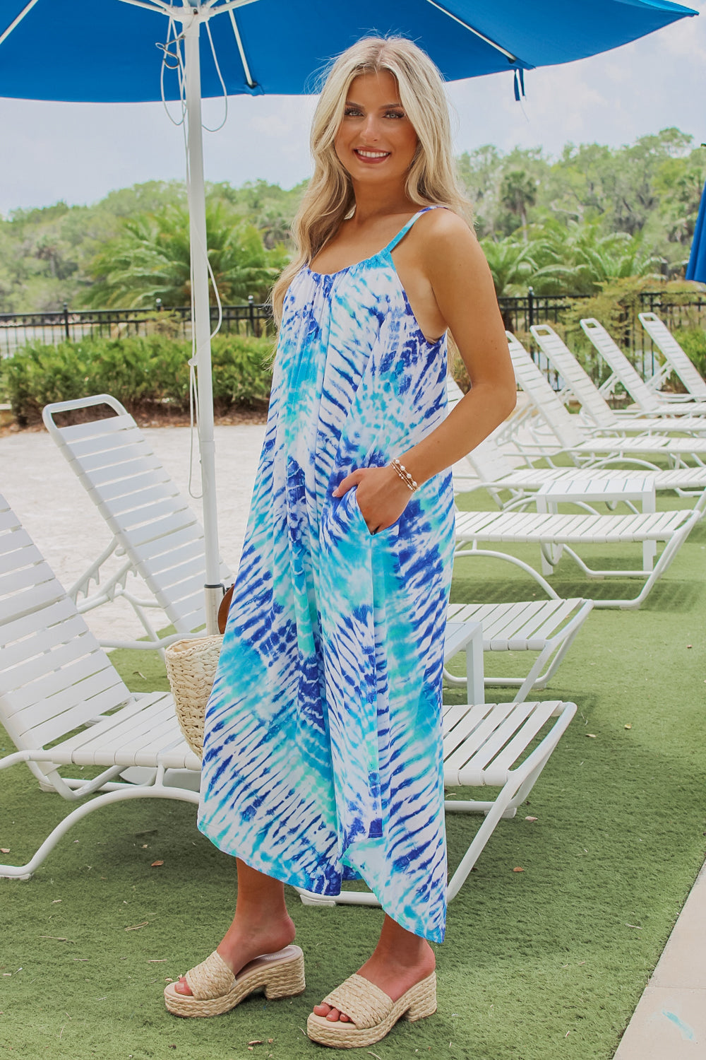 Beach Party Printed Maxi Dress - Blue Turquoise | Makk Fashions