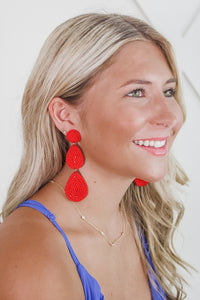 Bead & Disk Teardrop Earrings - Red | Makk Fashions