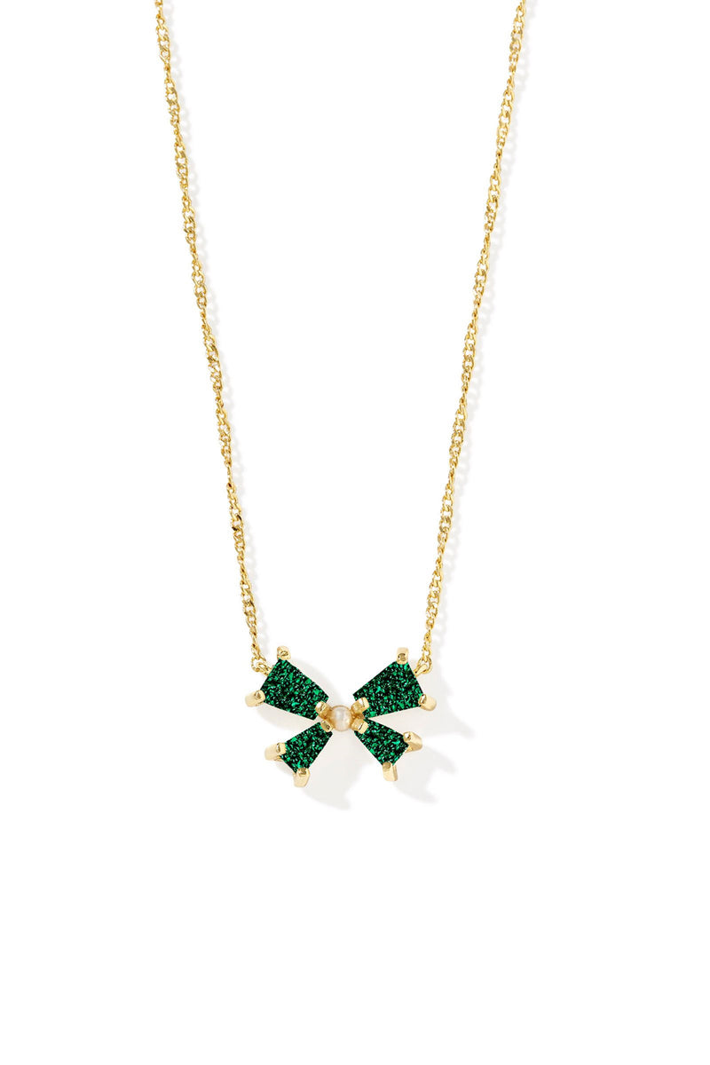 Kendra Scott: Blair Bow Small Short Pendant Necklace - Emerald Drusy | Makk Fashions