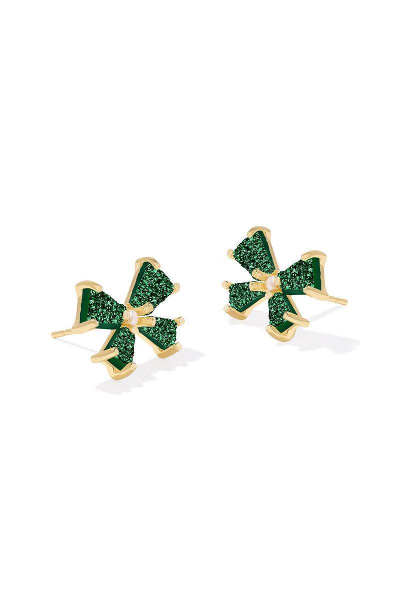 Kendra Scott: Blair Bow Small Stud Earrings - Emerald Drusy | Makk Fashions