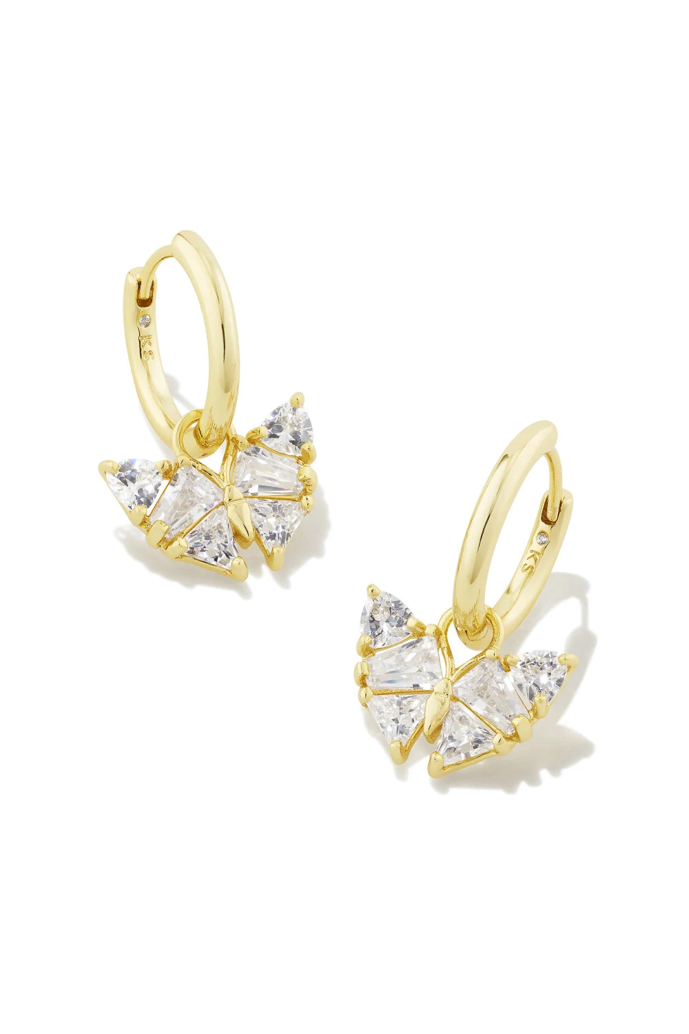 Kendra Scott: Blair Gold Butterfly Huggie Earrings - White Crystal | Makk Fashions