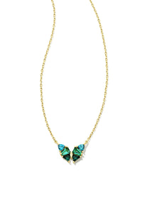 Kendra Scott: Blair Gold Butterfly Small Short Pendant Necklace - Green Mix | Makk Fashions