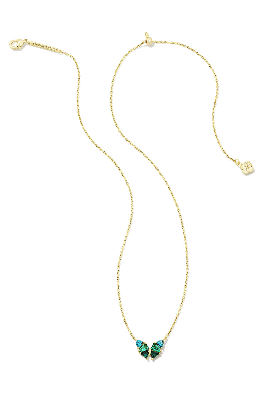 Kendra Scott: Blair Gold Butterfly Small Short Pendant Necklace - Green Mix | Makk Fashions