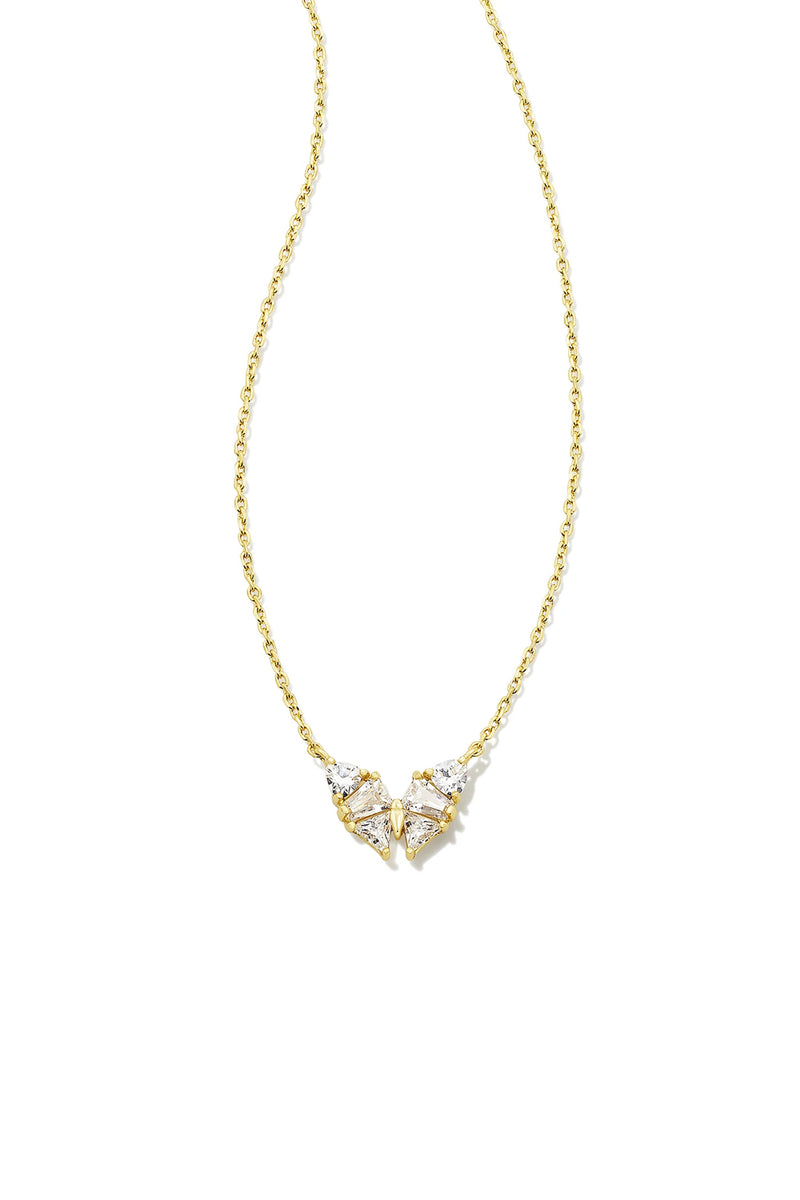 Kendra Scott: Blair Gold Butterfly Small Short Pendant Necklace - White Crystal | Makk Fashions