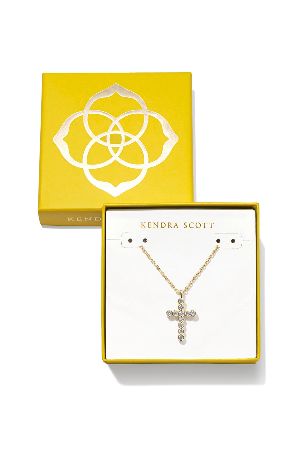 Kendra Scott: Boxed Cross Pendant Necklace - Gold White Crystal | Makk Fashions