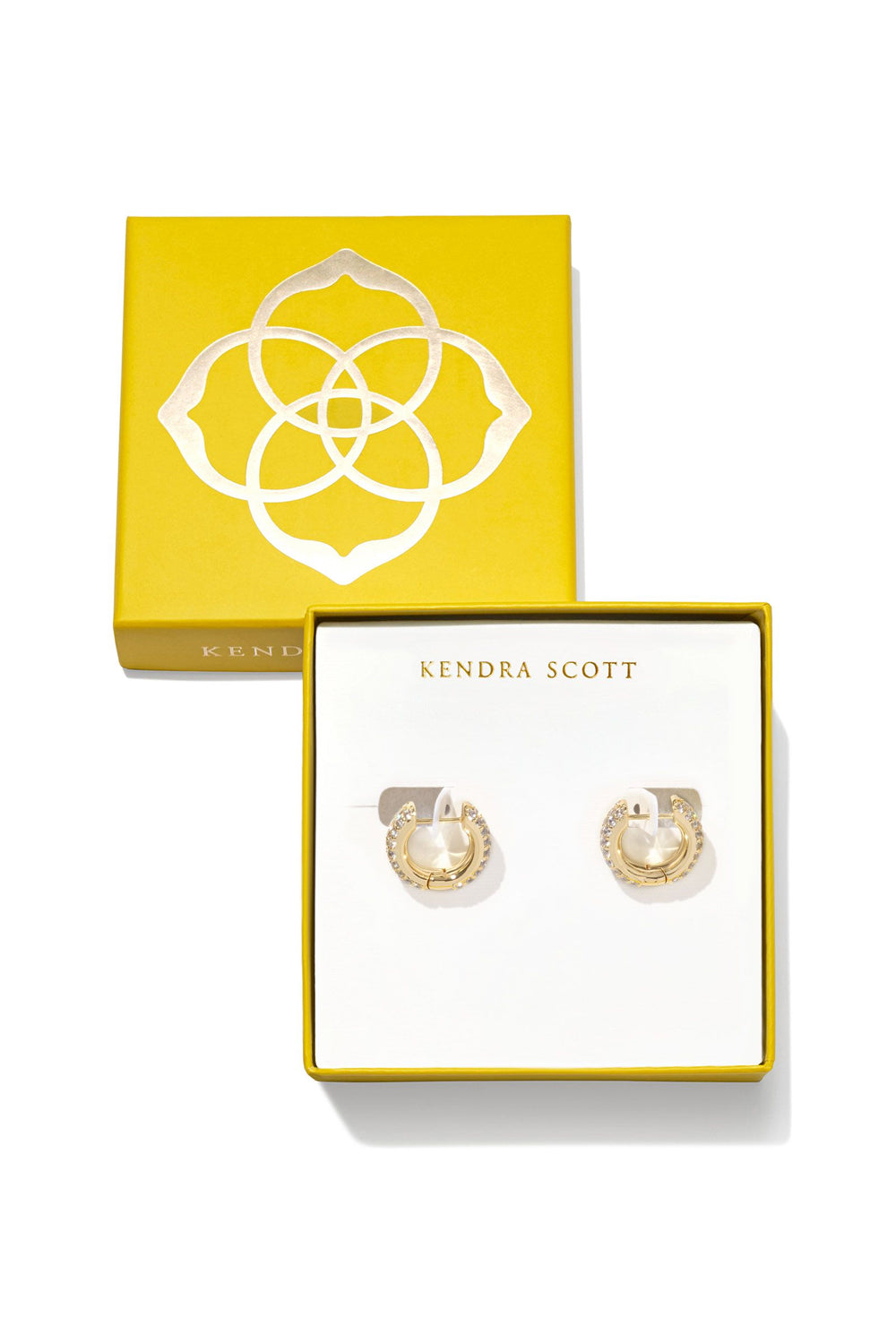 Kendra Scott: Boxed Mikki Pave Huggie Gift Set - Gold White Crystal | Makk Fashions