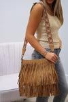 Brandy Suede Fringe Crossbody Bag - Tan | Makk Fashions