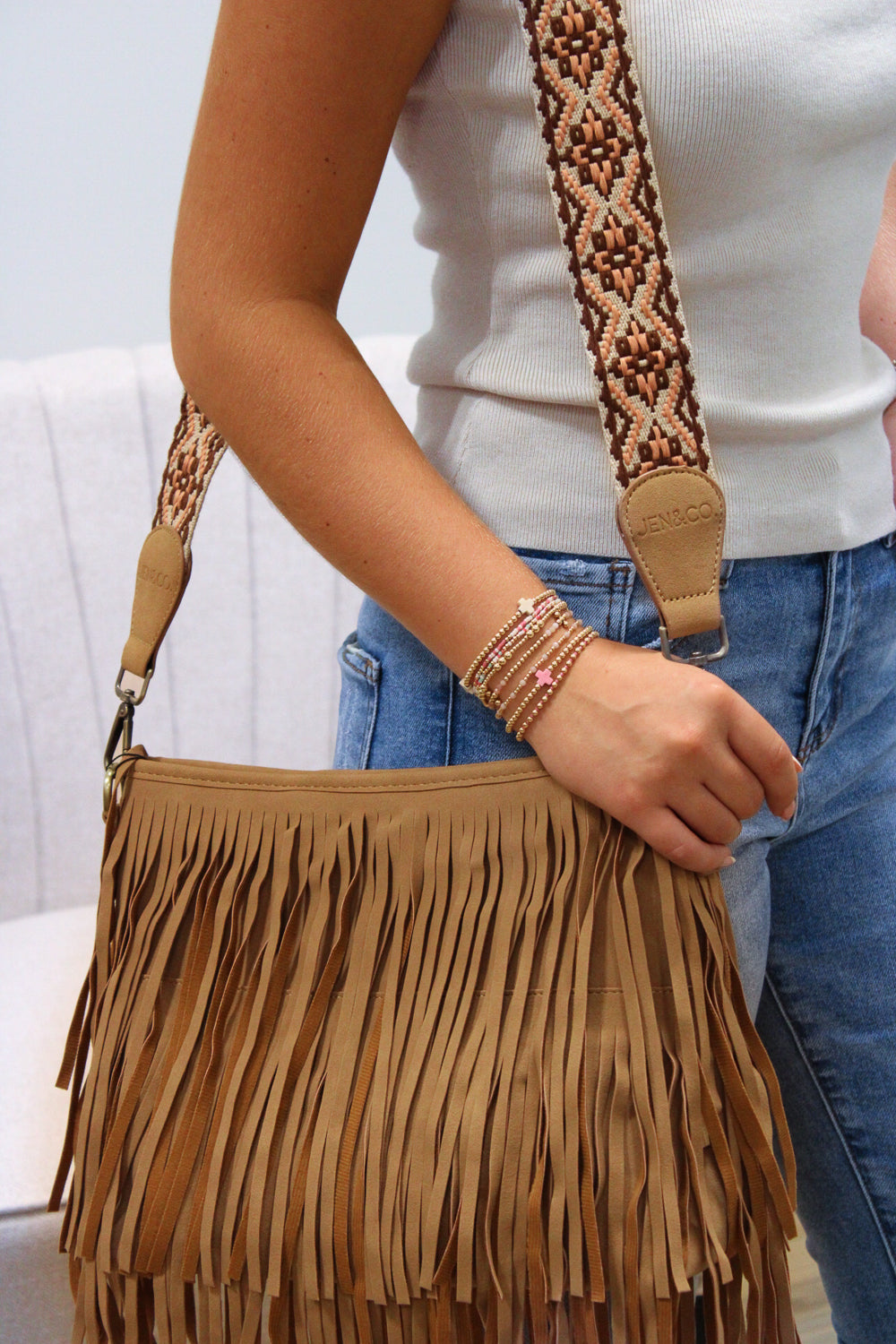 Brandy Suede Fringe Crossbody Bag - Tan | Makk Fashions