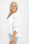 Breezing By Linen Hoodie Top - White | Makk Fashions