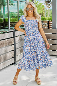 Breezy Beach Days Floral Midi Dress - Blue | Makk Fashions