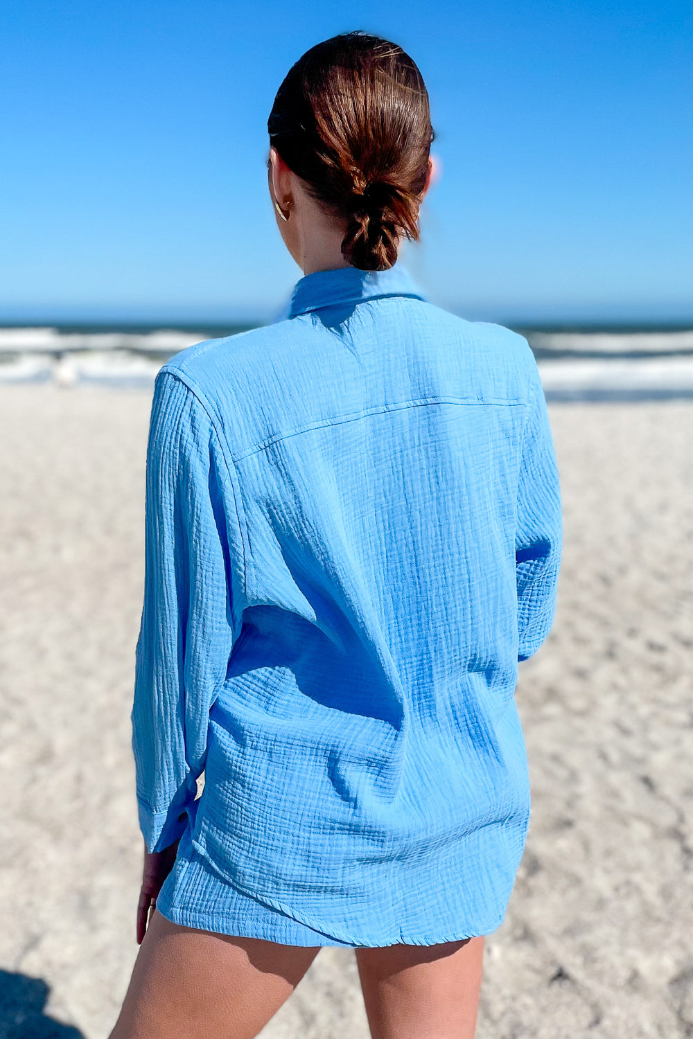 Breezy Summer Days Button Down Top - Ocean Blue | Makk Fashions