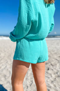Breezy Summer Days Smocked Waist Shorts - Aqua | Makk Fashions