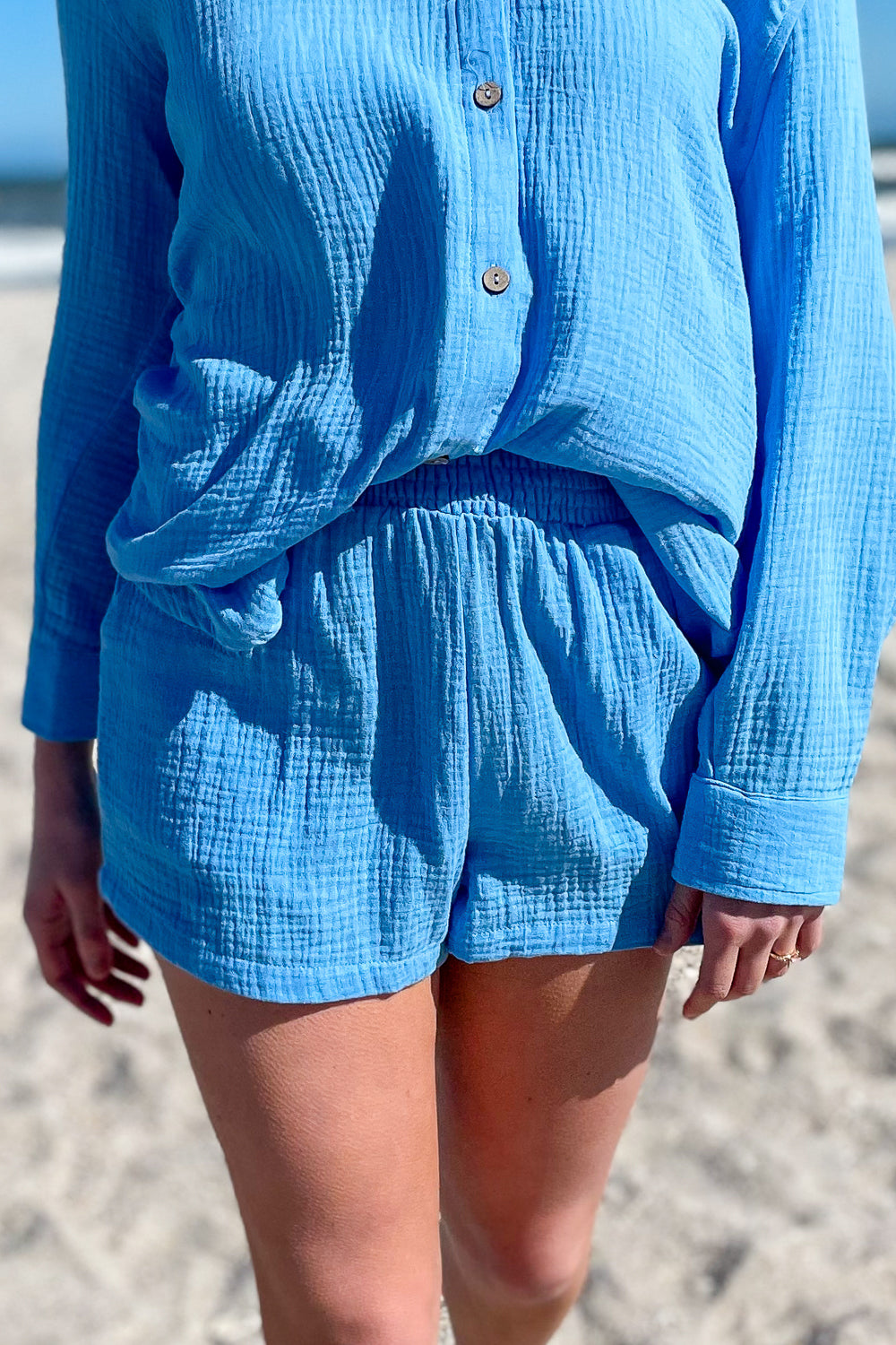 Breezy Summer Days Smocked Waist Shorts - Ocean Blue | Makk Fashions