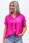 Brighten Your Day Collared Top - Hot Pink | Makk Fashions