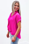 Brighten Your Day Collared Top - Hot Pink | Makk Fashions