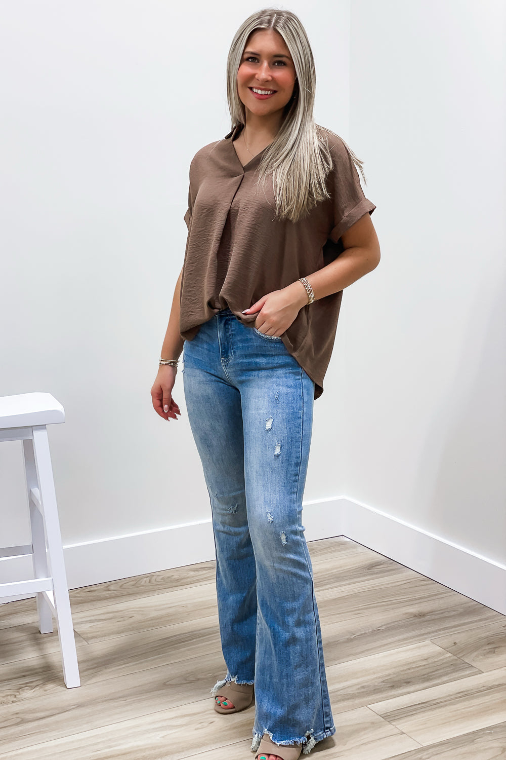 Brighten Your Day Collared Top - Mocha