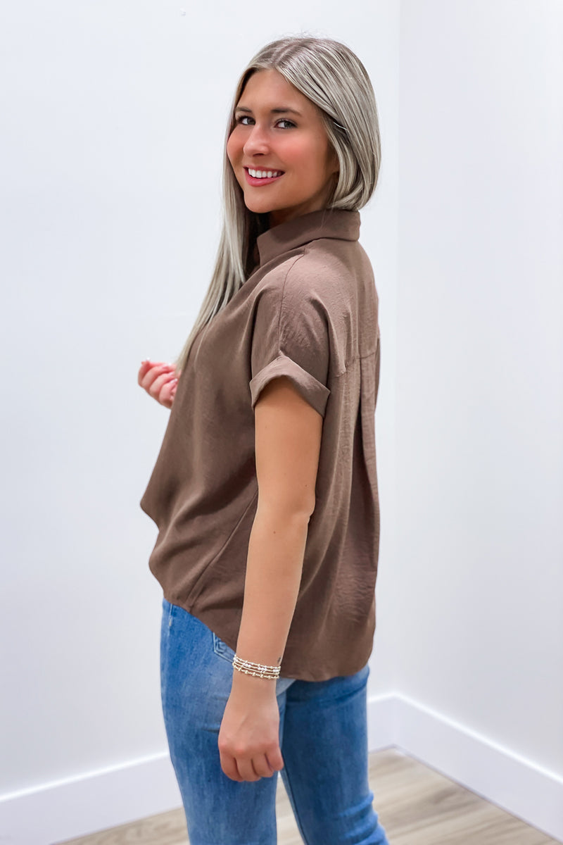 Brighten Your Day Collared Top - Mocha