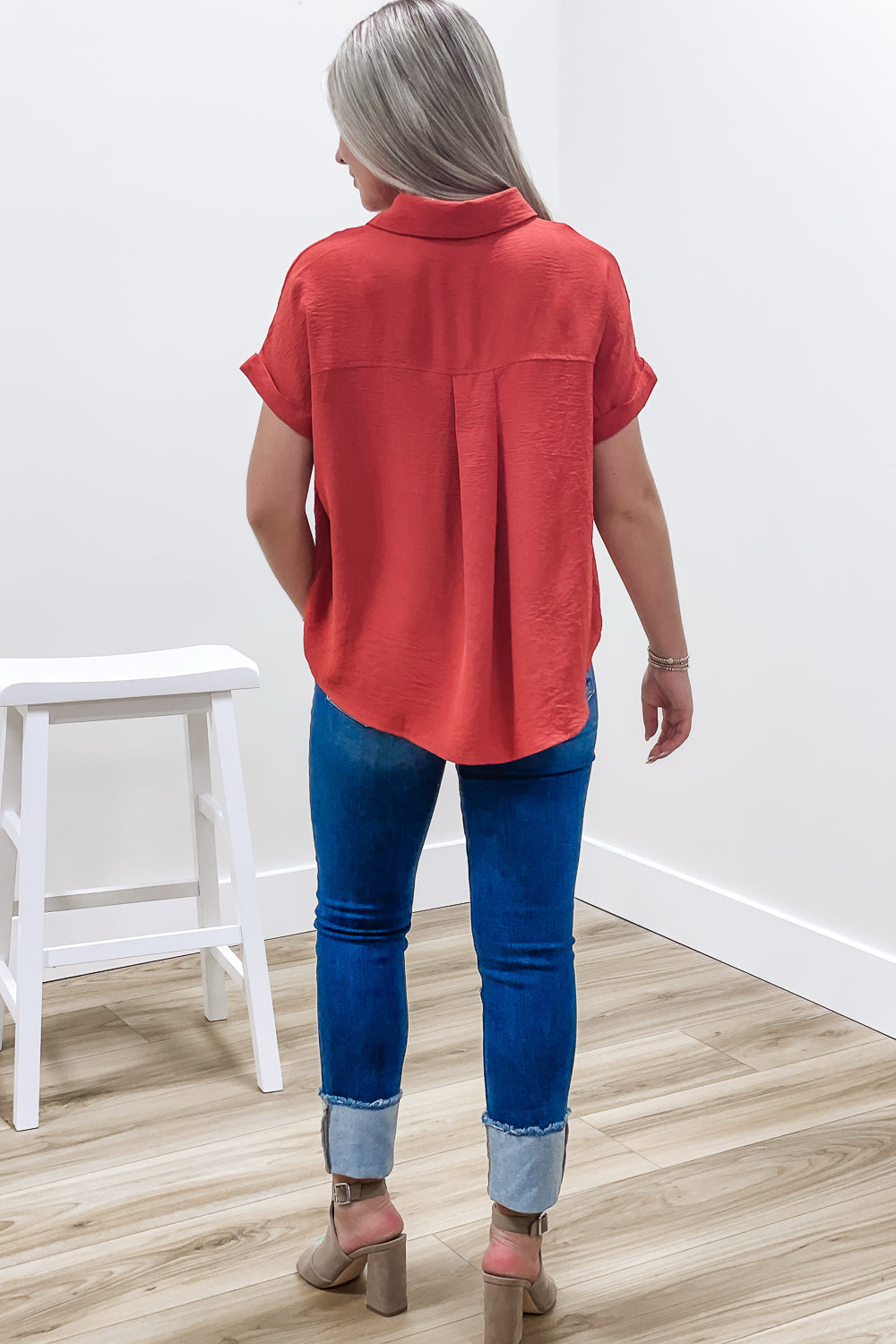 Brighten Your Day Collared Top - Red Brick