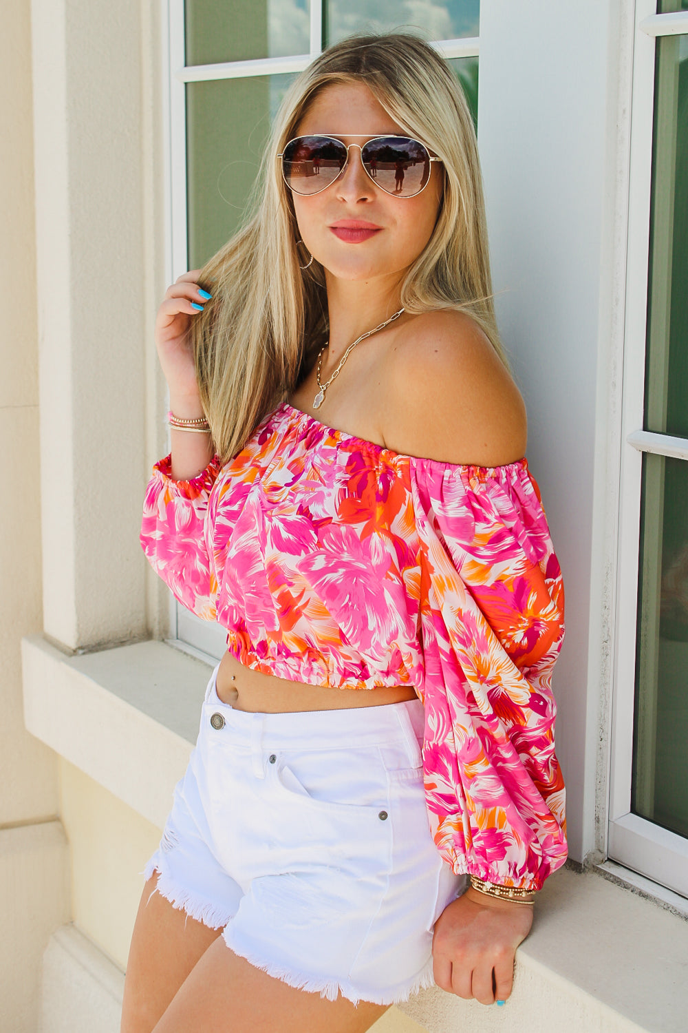 Brighten Your Summer Floral Crop Top - Pink Multi | Makk Fashions