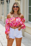 Brighten Your Summer Floral Crop Top - Pink Multi | Makk Fashions