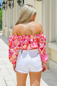 Brighten Your Summer Floral Crop Top - Pink Multi | Makk Fashions