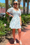 Brighter Skies Bubble Sleeve Mini Dress - Blue | Makk Fashions