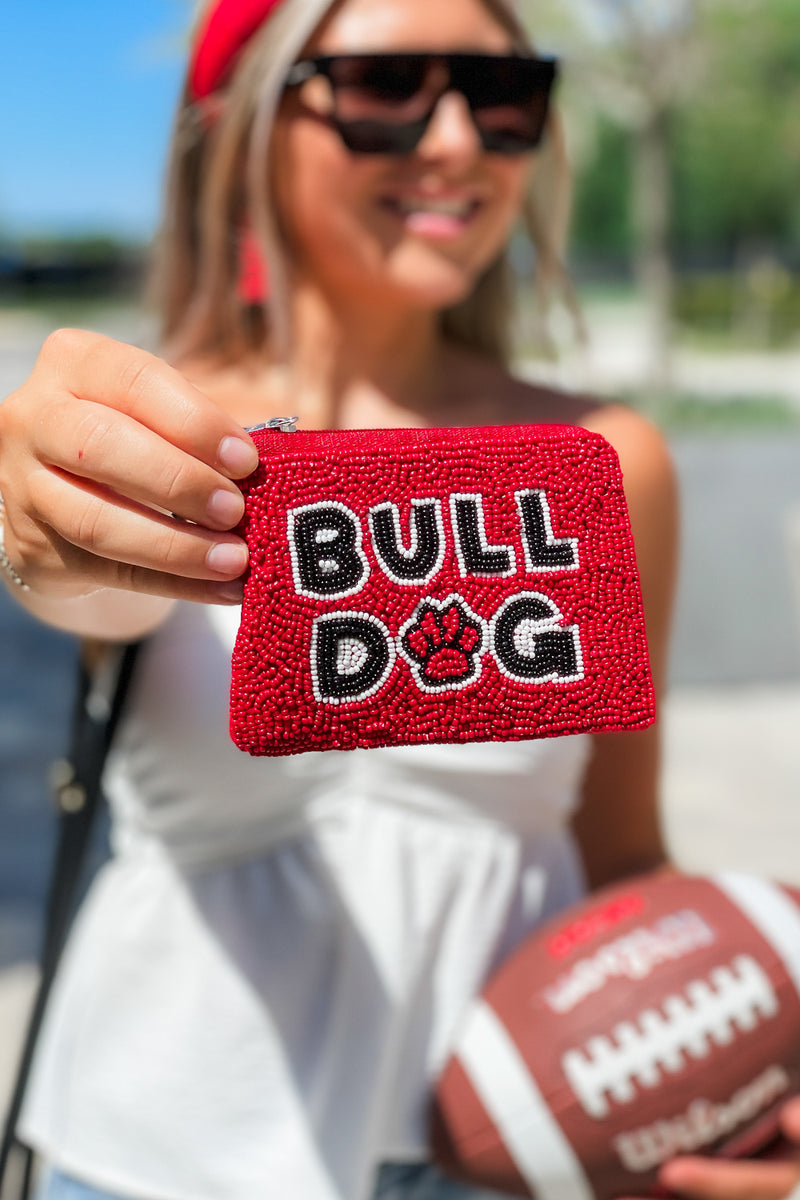 Bull Dog Beaded Coin Purse - Red/Black | Makk Fashions