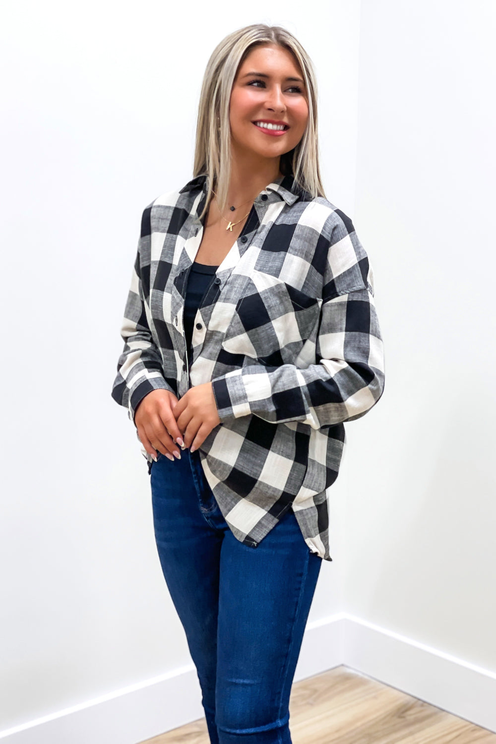 By The Campfire Oversized Flannel - Cream/Black | Makk Fashions